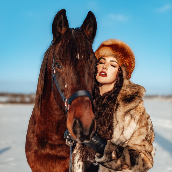 Winter Women Horse